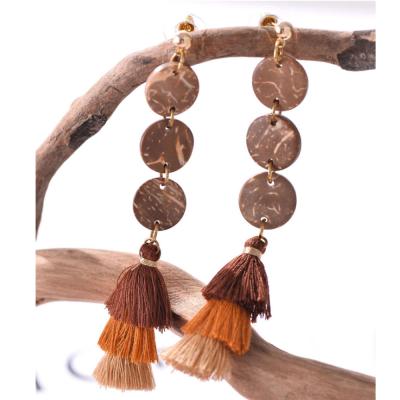 China Fashion Women Handmade Hawaiian Handmade Coconut Shell Long Tassel Dangle Earring Boho for sale