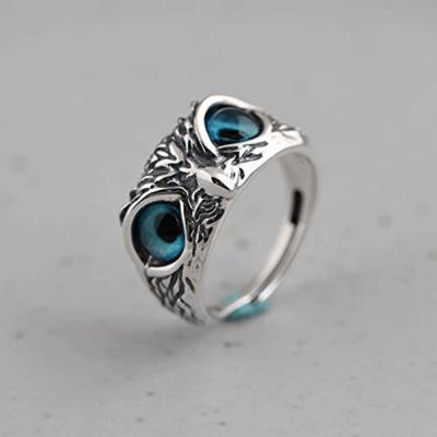 China Chandelier Brass Alloy Silver Owl Eyes Adjustable Resizable Finger Ring Rings Men And Women for sale