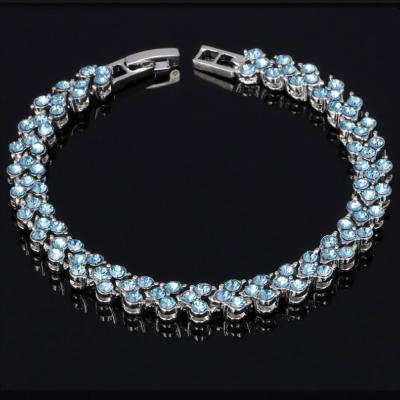 China Fashion Charm Brass 7mm Wide Trendy CZ Rhinestone Blue Tennis Alloy Handmade Pave Diamond Bangle Bracelet for sale