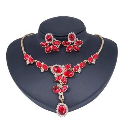 China Statement Wedding Bridesmaids Style Rhinestone Necklace And Earring Korean Costume Jewelry for sale