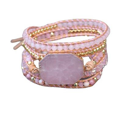 China BOHEMIA multilayer powder pink Bohemian fashion vintage crystal raw stone bracelet beaded bracelets boho jewelry for sale