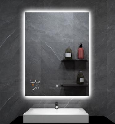 China Illuminated Hot Selling Bathroom Makeup Mirror With Led Light And Clock for sale