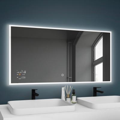 China Illuminated Smart Time Display Mirror Front LED Light Bath Mirror With Anto-defog for sale