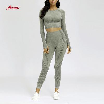 China New Fashion Women's Good Quality Yoga Suit Seamless Set Breathable Bodybuilding Seamless Yoga Set for sale