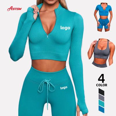 China Breathable Custom Made Gaiters And Logo Women Gym Clothing Active Wear Crop Jacket Yoga Tops Sports Fitness Yoga Sets for sale