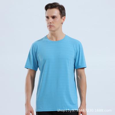 China 2021 Anti-Wrinkle Men's Ice Silk Quick-Dry Round Neck Short Sleeve T-Shirt Sports Cross-Breathable High Elastic Sweat-Breathable Ice Absorption for sale