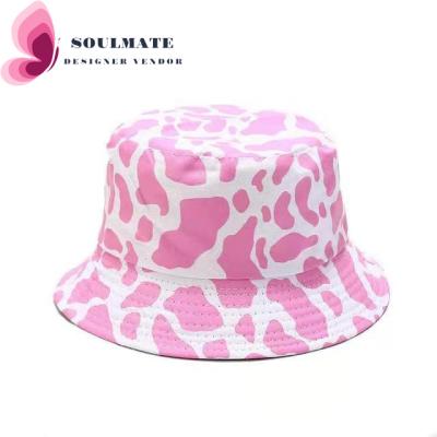 China Colorful Plush Designer Vintage Bucket Hat Denim Digital Print Cotton Cow Bucket Hat Winter Hat For Women Summer Fast Shipping for sale