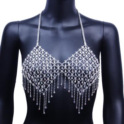 China 2021 Lower Back Rhinestone Body Jewelry Body Jewelry Charm TRENDY Belly Chain Crystal Rhinestone Mesh Body Bra Shiny for sale