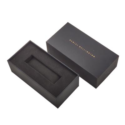 China Recyled Materials Logo Custom Cuboid Gift Packaging Luxury Black Bottom Lid Gift Box With Eva for sale