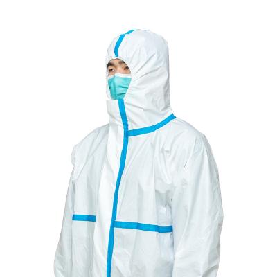 China ESound Med Water Proof Type 4/5/6 White Coveralls Disposable Medical Protective Clothing With Hood With Melt Tape for sale