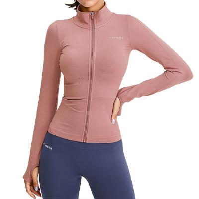 China Breathable Custom Design Logo Fashion Slim Fit Women Workout Jacket Sports Loungewear Running Yoga Running Coat for sale