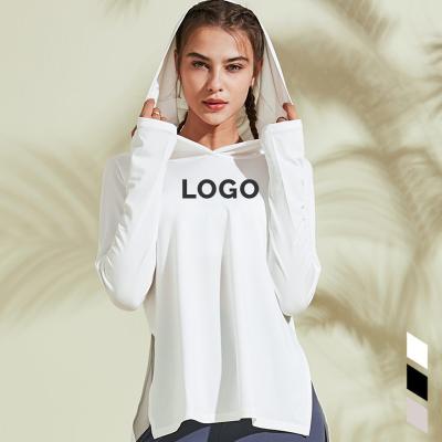 China Quick Dry Women's Breathable Fitness Long Sleeve Hooded Outdoor Sports Sexy Running Fitness Yoga Shirt Top for sale