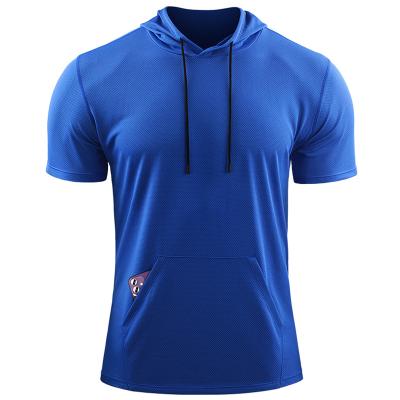 China High Quality Breathable Custom Design Training Solid Color Pocket Hoodies Pocket Gym Men Quick Dry Short Sleeve for sale