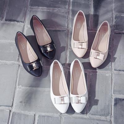 China Free Sample Breathable Slip On Casual Lightweight Women's Ladies Ladies Leather Flat Bow Pumps Shoes Party Dating Low Heeled Shoes for sale