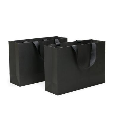 China Custom Materials Logo Luxury Black Gray Recycled Tote Bags For Clothing Shoes Paper Bag for sale