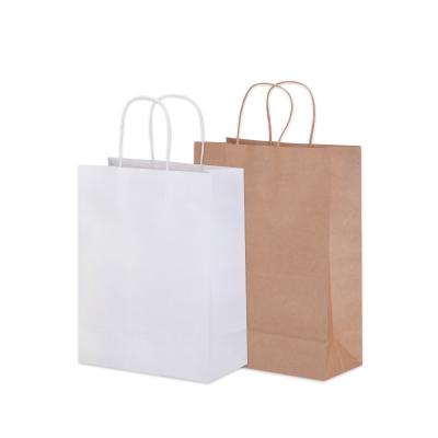 China Biodegradable White Brown Bags With Your Own Logo Custom Twisted Kraft Paper Handle Carrier Shopping Suitcase for sale