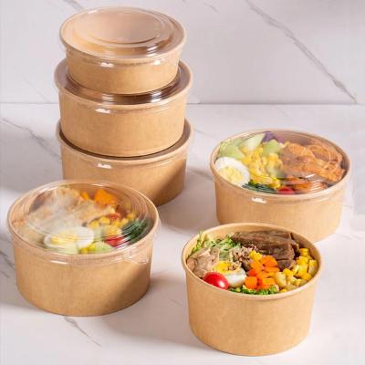 China Customized Wholesale Disposable Logo Food Packing Containers Wrapping Paper Salad Bowl Disposable Round Paper Bowl With Lid for sale