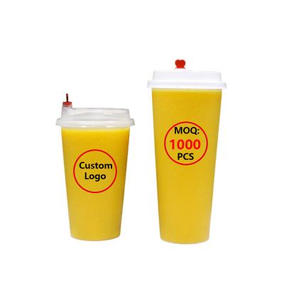 China Single Wall Gelas Plastik PP Plastic Cup With Lid Printed Custom Boba Disposable Milktea Cups Bubble Tea Cup for sale