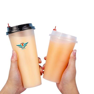 China Single Wall Printed Logo Bubble Milk Tea Cups Take Away Disposable Custom Plastic Cups for sale