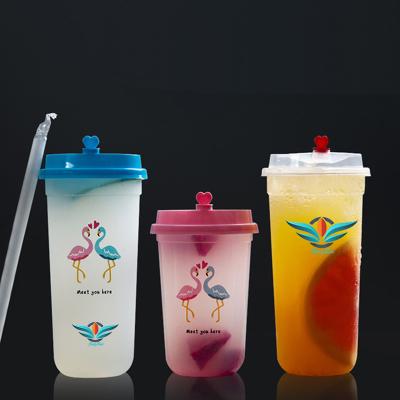 China 22oz pp single wall injection u shape boba milk tea disposable frosted plastic cups for sale