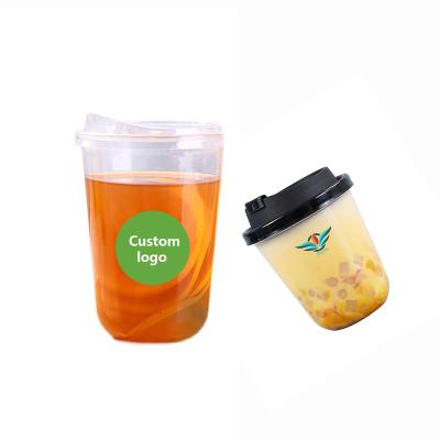 China Disposable Eco Friendly Wholesale Pet Clear Plastic Coffee Cup With Lid Logo Printed Custom Disposable u Shape Plastic Cup for sale