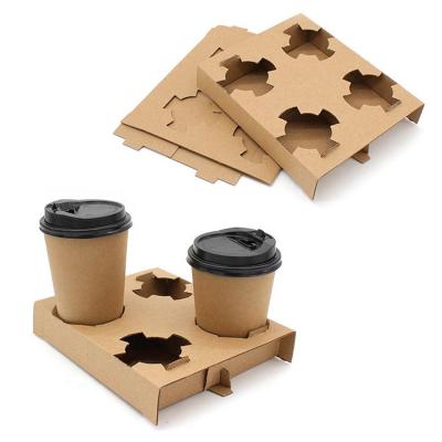 China 2 Cups Recyclable Biodegradable 4 Cup Portable Takeaway Coffee Paper Cup Carrier Disposable Coffee Paper Holder Tray for sale