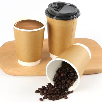 China 16oz Double Wall Paper Cup Disposable Gold Foil Stamping Disposable Coffee Cups With Lids for sale