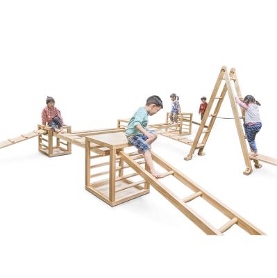 China Non-Toxic Physical Sports Integrated Modular Playsets With Wooden Balance Beam for sale