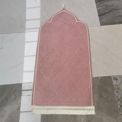 China Stain Resistant Thick Foam Prayer Mat Muslim Prayer Mat Islamic Prayer Cover Pink for sale