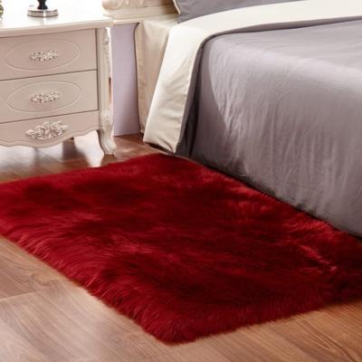 China Polyester Faux Fur Sheepskin Area Rug, Solid Shaggy Area Rugs For Bedroom Living Floor - Burgundy 2ftx3ft for sale