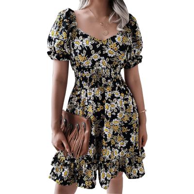 China 2022 New Summer Women Breathable Floral Printing Ruffle Mini Dress Sexy Beach Holiday Party Clothing for sale