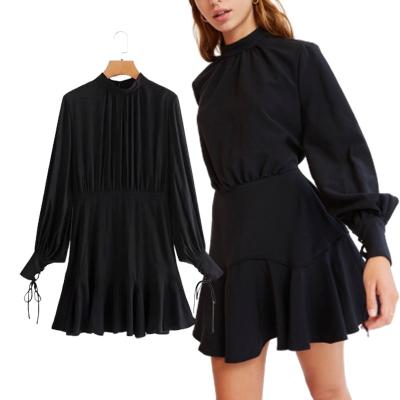 China Vintage Anti-Static Women's Cuff A Line Ruffle Lace Up Holiday Party Mini Short Dress for sale