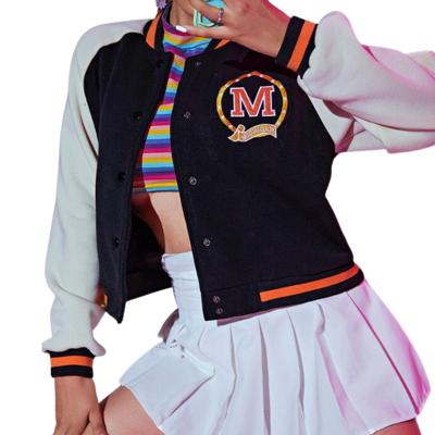 China Breathable Women's Contrast Color Baseball Jacket New Spring Autumn Mandarin Collar Casual Sports Short Coat for sale