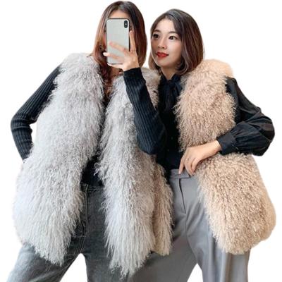 China Breathable Luxury Thick Warm Mongolia Sheep Fur Vest OEM Customize Size Sexy Plus Size Women's New V-Neck Coat Dropshipping Vest for sale