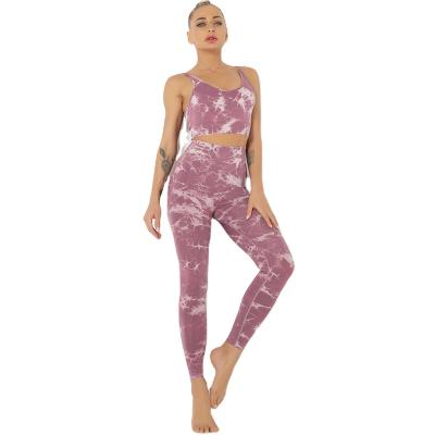 China 2 Piece Breathable Seamless Gym Sports Running High Waist Workout Leggings Yoga Suit for sale