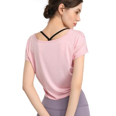 China Breathable Fashion Quick Dry Yoga Clothes Sports Running Short Sleeve Temperament Top Elastic Fitness Clothes Women for sale