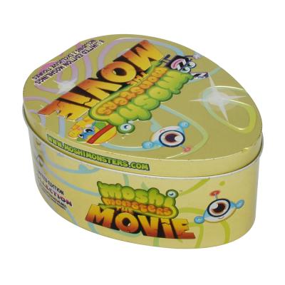 China Custom Printed Cookie Candy Metal Packaging Can Oval Biscuit Cookie Candle Shape Tin Box for sale