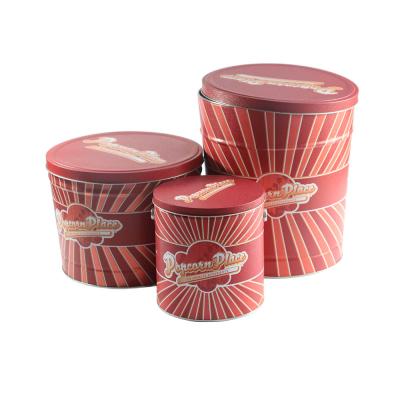 China Paint Customized Print Wholesale Large Pet Food Round Empty Metal Popcorn Box With Handle Lid Oil Ice Paint Tin Bucket for sale