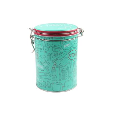 China Recycled Materials Custom Printed Airtight Round Metal Tea Tin Box With Metal Hinged Lid for sale