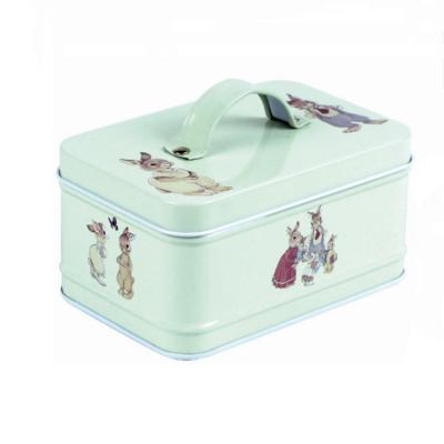 China Recycled Materials Rectangular Tin Box With Handle For Chocolate Packaging for sale