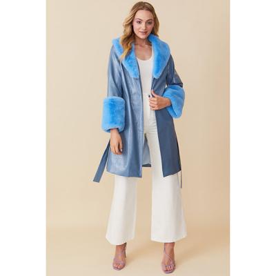 China Aubrey Coat With Detachable Faux Suede Blue Luxury Fur Cuffs And Collar QUICK DRY Factory Direct Wholesale Supply for sale