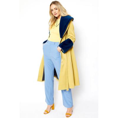 China Factory Direct Supply QUICK DRY Faux Suede Wholesale Yellow Ditch Coat With Detachable Faux Fur Collar And Cuffs for sale