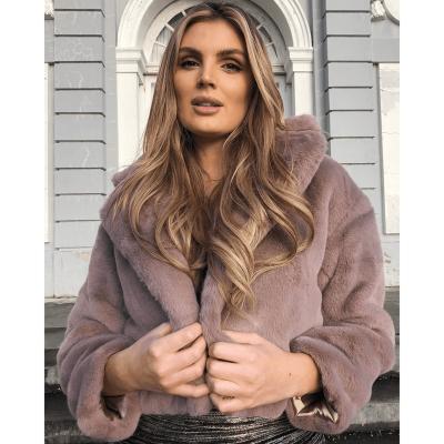 China Autumn Wholesale Women Top Shoulder Solid Casual Pocket Of Mocha Faux Fur Lady Coat Faux Fur Jacket Anti-wrinkle for sale