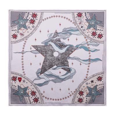 China Square Pentagonal Star Garden 53 x 53cm Twill Silk Scarf Customize Luxury Floral Printing Square Scarf Fashion Scarf For Women for sale