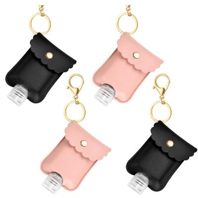 China Retail 60ml PU Leather Portable Hand Sanitizer Alcohol Bottle Holder, Travel T-type Empty Bottle Key Chain for sale