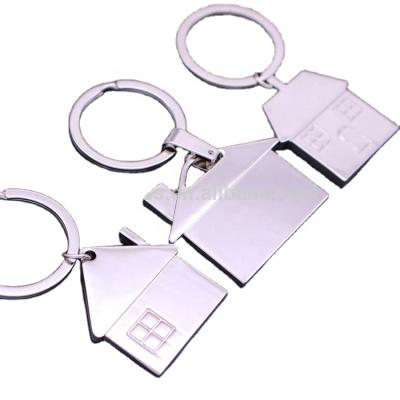 China Wholesale Silver Real Estate Gift Name Card Hotel Key Chain Home Shape Metal Metal Key Chain for sale