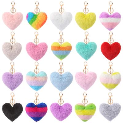 China Wholesale Plush Faux Rabbit Fur Heart Shaped Pompom Multi Color Pompom Key Chain Puff Ball Key Chain Ball for sale