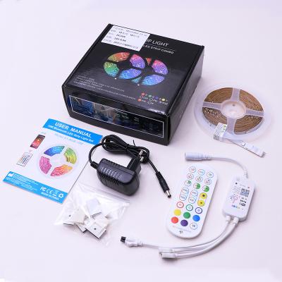 China Residential Amazon Hotsale Smart BE APP Control and Flexible Remote Control IP20 5050 RGB LED Strip Light Kits for sale