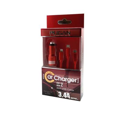 China Phone Charging Hot Sale High Quality Car 3.4a Fast Charger Dc Cable 3in1 Dual Usb For Phone for sale