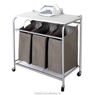 China Vivinature Foldable Laundry Sorter with Foldable Ironing Board, Multifunctional Laundry Trolley for sale